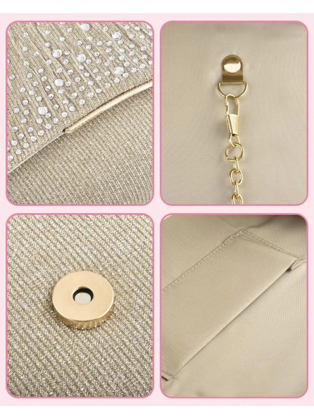 Women's Champagne Suede Envelope Clutch Purse Formal Evening Wedding Party Bag
